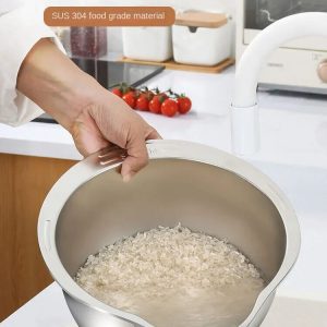 Rice Washer Strainer Bowl Stainless Steel Fruit And Vegetable Strainer Kitchen Tools - rice-washer-bowl