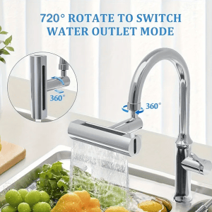 360 ° Rotatable Waterfall Kitchen Sink Faucet Extension Adapter, Bubbler, Anti Splash Filter, 4 Modes